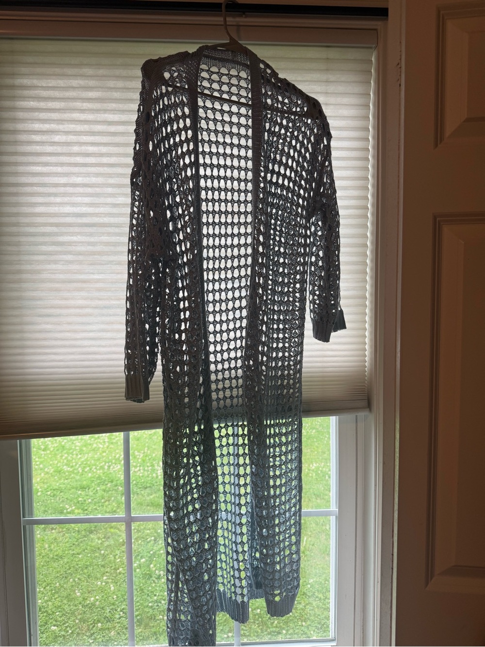 Open Knit Long Cardigan in Light Blue